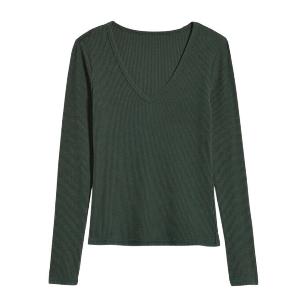 Old Navy Dark Green Ribbed Stretch V Neck Long Sleeve T-shirt XL